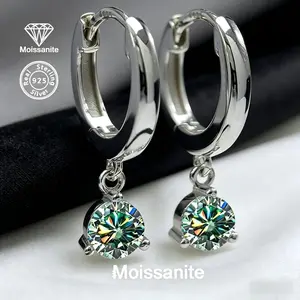 1 Pair 925 Sterling Silver Moissanite Drop Huggie Earrings, 0.5CT+0.5CT VVS1 Sparkling Diamond Alternative, Dainty Dangling Moissanite Hoops, Luxury Bridal Wedding & Daily Wear Jewelry, Perfect Valentine's & Birthday Gift for Her