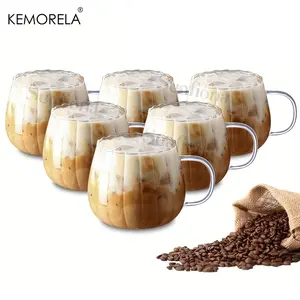 4/6pcs Boho-Chic Striped Drinking Glass Stylish Drinkware – Handcrafted Swell Shape With Comfort Grip – Ideal For Iced Lattes & Lemonade Stylish Glass Cups