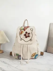 Boho Ethnic Style Handwoven Original Design Backpack, Casual Fashion Drawstring Shoulder Bag, Random Cut Piece, Unique Personalized Backbag, Embroidered Backpack