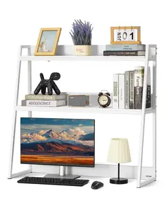 VEVOR Desktop Bookshelf, Summervibes,Summervibes, 2-Tier Desktop Storage Organizer, 37.4" x 12.6" x 35.4" Office Desk Storage Rack Display Shelf, Desktop Bookshelf Hutch with Anti-Slip Feet Pads, for Office, Home & Dorm, White