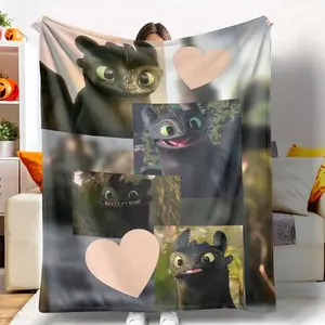 Toothless Dragon Flannel Blanket, Night Fury Impression Pattern, UltraSoft, Lightweight, Warm, Cozy and Comfortable, Perfect for Sofa, Living Room, Bedroom, Travel, Holiday Gift. tiktokshopspringglowup