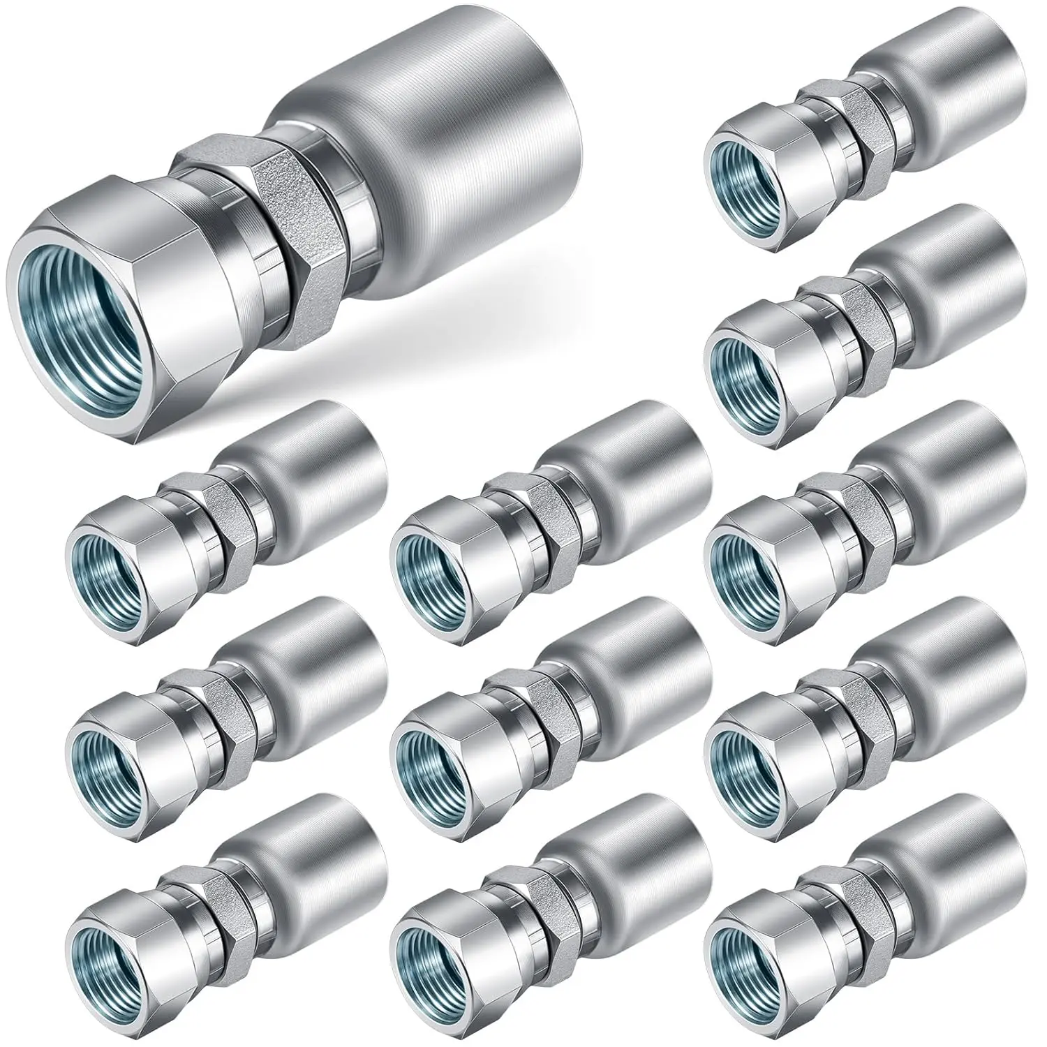 12 Pcs Hydraulic Hose Fittings Accessories, 3/8" Hose x 3/8" JIC 37° Female Swivel Crimp Coupling Ends