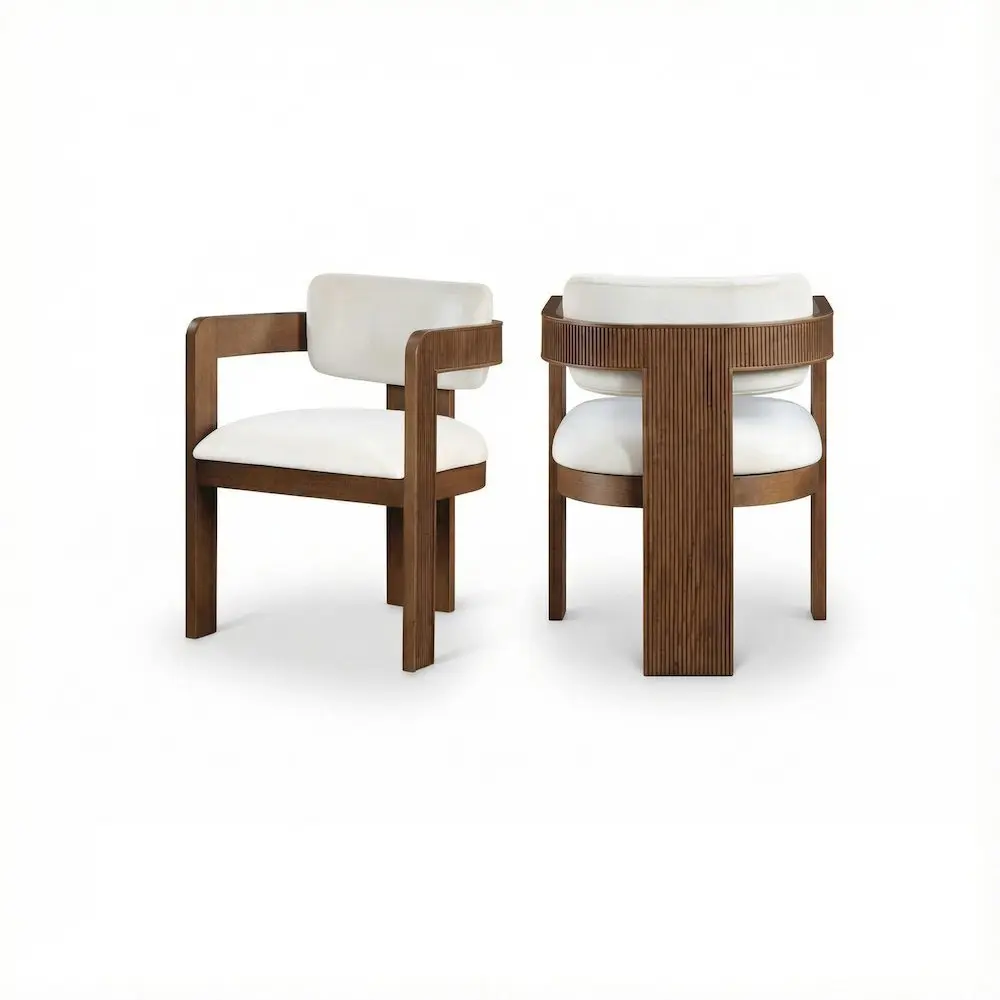 Art Deco Brown Velvet Upholstered Indoor Dining Chairs with Armrests, Set of 2