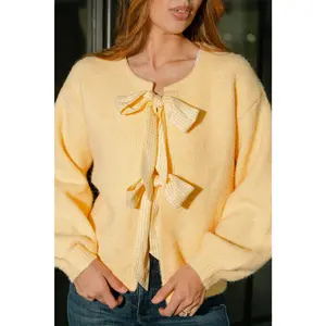 Leila Yellow Knit & Gingham Ties Cardigan