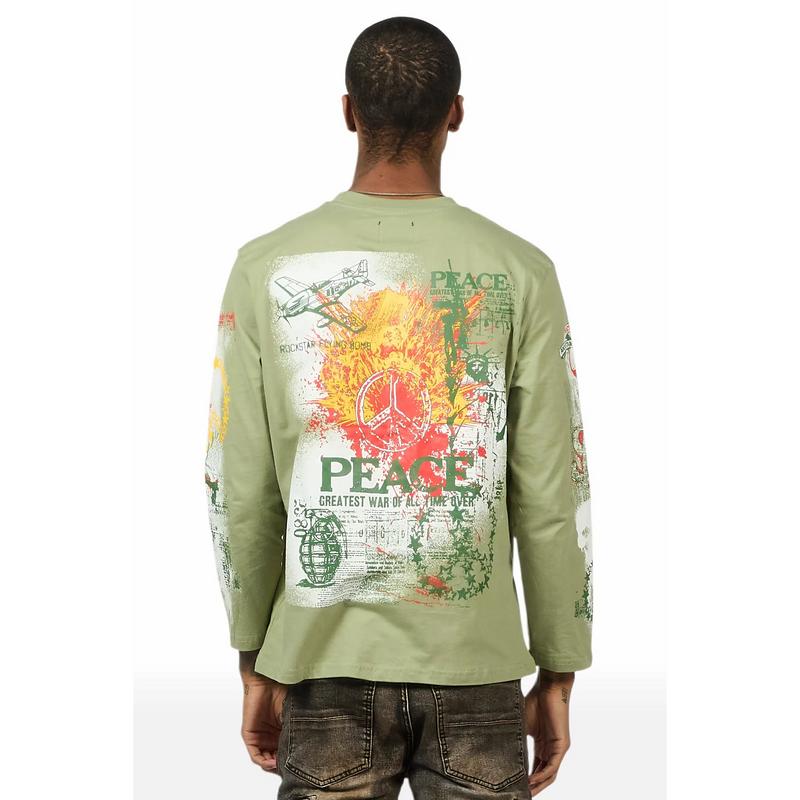Saeko Olive Long Sleeve Graphic T-Shirt