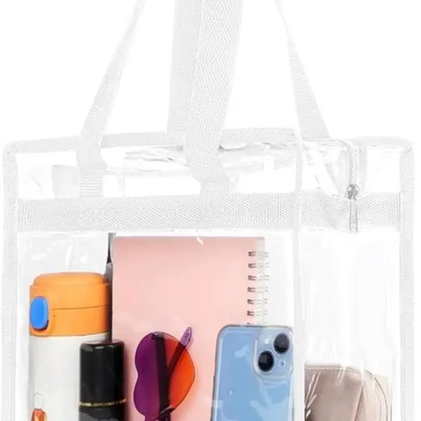 Clear Bag for Stadium Events Approved, 12x6x12 Large Transparent Tote Bag with Zipper for Gym Concert Sports Festivals