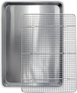 Commercial Quality Cookie Sheet and Rack Set - 13x18 Aluminum Half Sheet Baking Pan & Stainless Steel Cooling Rack, Rust & Warp Resistant Heavy Duty Baking Set