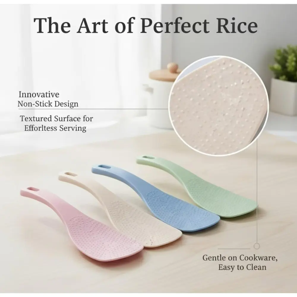 9pcs Non-Stick Rice Spoon Set, Wheat Straw Heat Resistant Rice Paddles for Rice Cooker, Kitchen Serving Tools for Home & Restaurant, Random Color