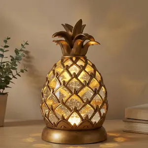 8.3 inch Pineapple Glitter Water Lamp USB Type-C & 3 AA Battery Operated Gold Pineapple Table Lamp with 6 Hours Timer Soft Ambient Night Light for Bedroom Living Room Bar Shelf Decor Gift