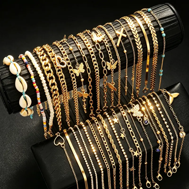 36 Pcs Women's Ankle Bracelet Set, Boho Style, Boho Anklet, Casual Fashion, Perfect for Daily Wear, Party, Gift, Travel, Mom, Girlfriend, Friend