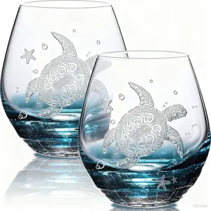 Sea Turtle Wine Glasses Set 2-13.3oz 2Count White Marine Charm Drinkware for Wine Lovers