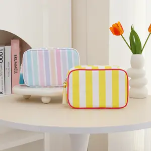 Striped Makeup Bag Simple Fresh Design Portable Travel Cosmetic & Toiletry Storage for Lipstick and More