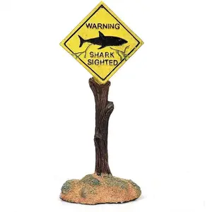 Sign Aquarium Decor - Realistic  Caution Ornament with Weighted Base for Fish  &  Theme Tanks