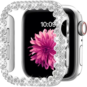Bling Bumper Case Compatible with Apple Watch Series 6/5/4/SE/SE2 40mm, Diamond Protective Face Cover for Women, Hard PC Frame Protector for iWatch 40mm Silver