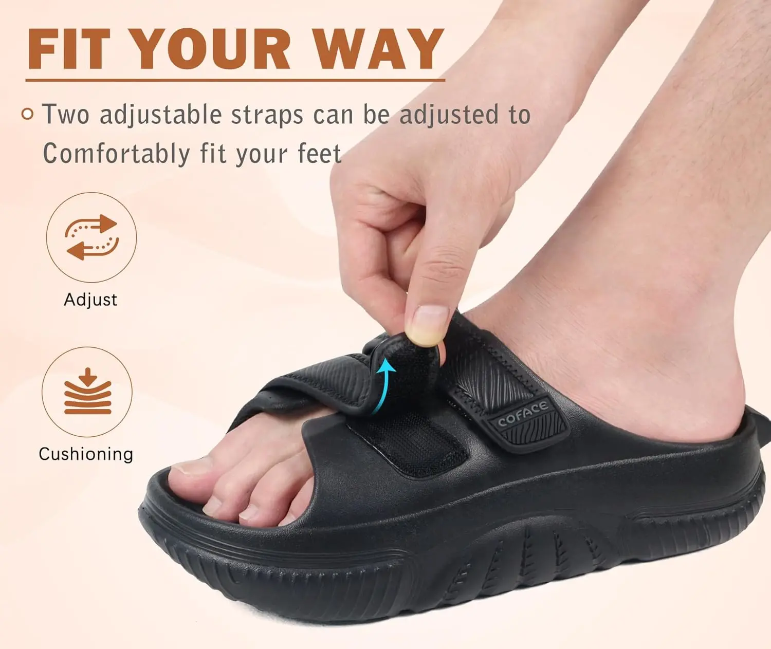 COFACE Mens Recovery Sandals Orthopedic Walking Slides for  display picture 2