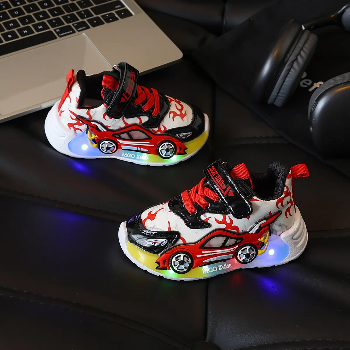 Boys LED light up shoes,light up athletic shoes,hook and loop shoes,lightweight kids sneakers,breathable mesh shoes,Colorful Sports Shoes for Back to School & Outdoor Wear
