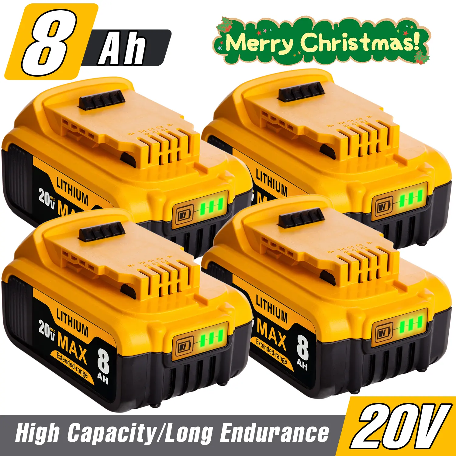 Replacement Li-Ion Battery for Dewalt 20V XR Series Power Tools - 4 Pack, 8.0 Ah Capacity outdoorfun