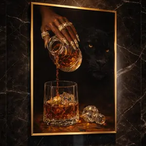 Black Woman Cocktail Art Print, Glam Liquor & Panther Decor,  Quality Paper 8x12 to 27x40inch, Unframe Poster