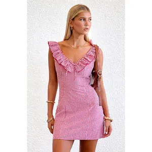 Ariette Red Gingham Frill Mini Dress