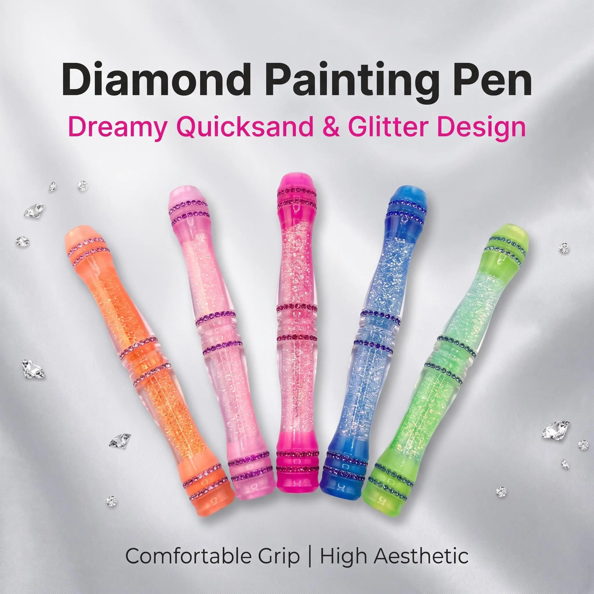 Glow-in-the-Dark Liquid Shaker Diamond Painting Pen, Sparkly Resin Floating Glitter Pen Tool with Interchangeable Zinc Alloy Drill Tip for Diamond Art DIY Craft Supplies, Handicraft Projects