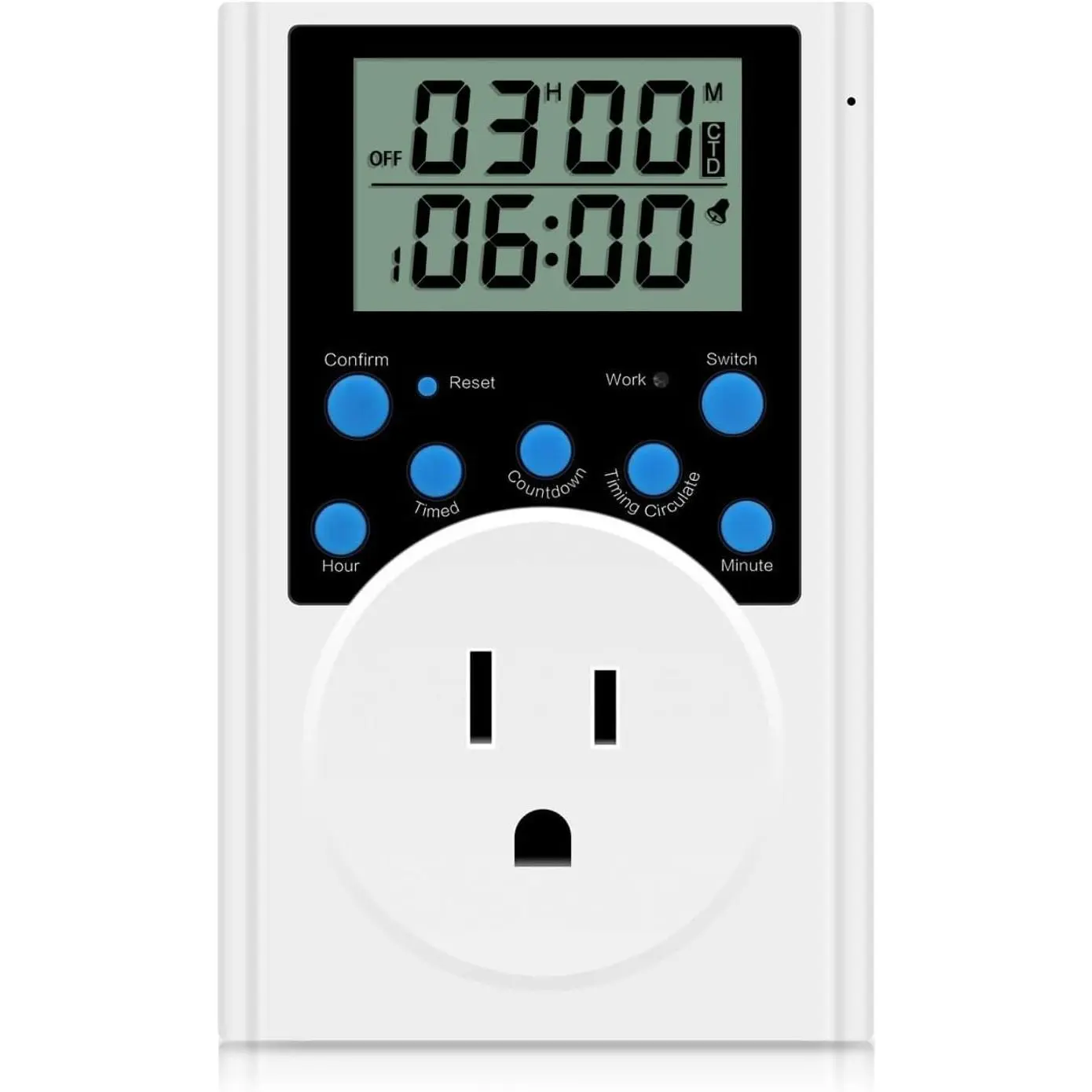 P-PDT05 Digital Timer Outlet - 15A/1800W Multifunctional Infinite Cycle Programmable Plug-in Switch with 3-Prong Outlet for Fans, Lights, Humidifiers, Aquariums, Count Down Use