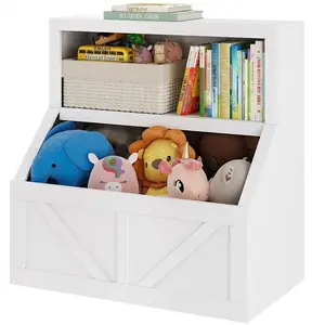 Toy Storage Units & Kids Bookshelf, Compact Wood Toy Storage Organiser, Slim Children Bookcase with Anti-Tip Device for Kids Bedroom, Nursery, Living Rooms  white / antique white / grey