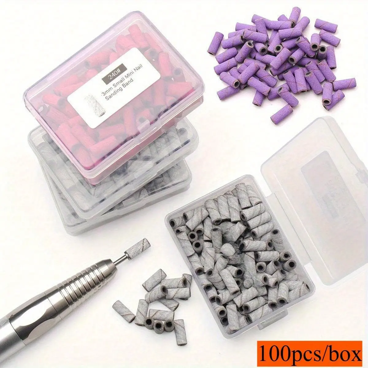 100pcs 3.1mm Small Mini Nail Art Manicure Grinding Sand Ring Bands Set with 1pcs Sand ring bearing, Electric Grinding Machine Nail Grinding Head Nail Removal Sand Bands Nail Grinding Tool Nail Tools Nail Supplies
