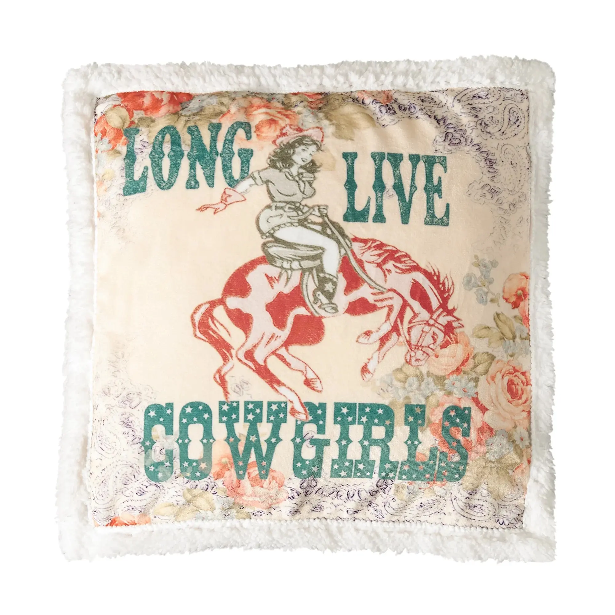 Long Live Cowgirls Campfire Sherpa Pillow