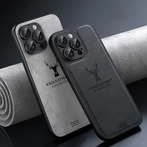 Fin For iPhone Series Luxury Cloth Leather Deer Head Pattern Case for iphone 15 14 13 12 11 16 Pro X XR XS Max 7 8 Plus Shockproof Back Shell Cover