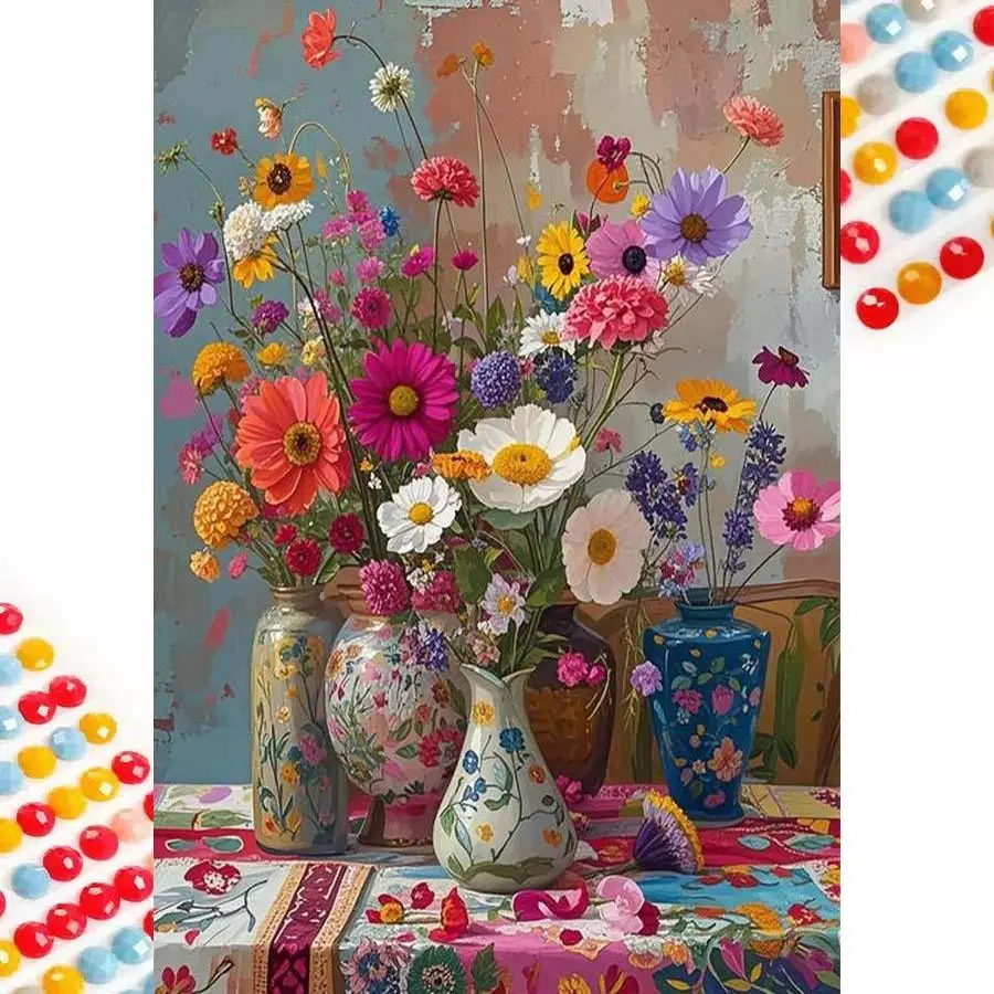 5D DIY Diamond Art Painting Kit, Vibrant Floral Mosaic Design, Canvas Art for Home Decor, Perfect Gift for Birthdays, Anniversaries, Diamond Pattern Design, Crafts