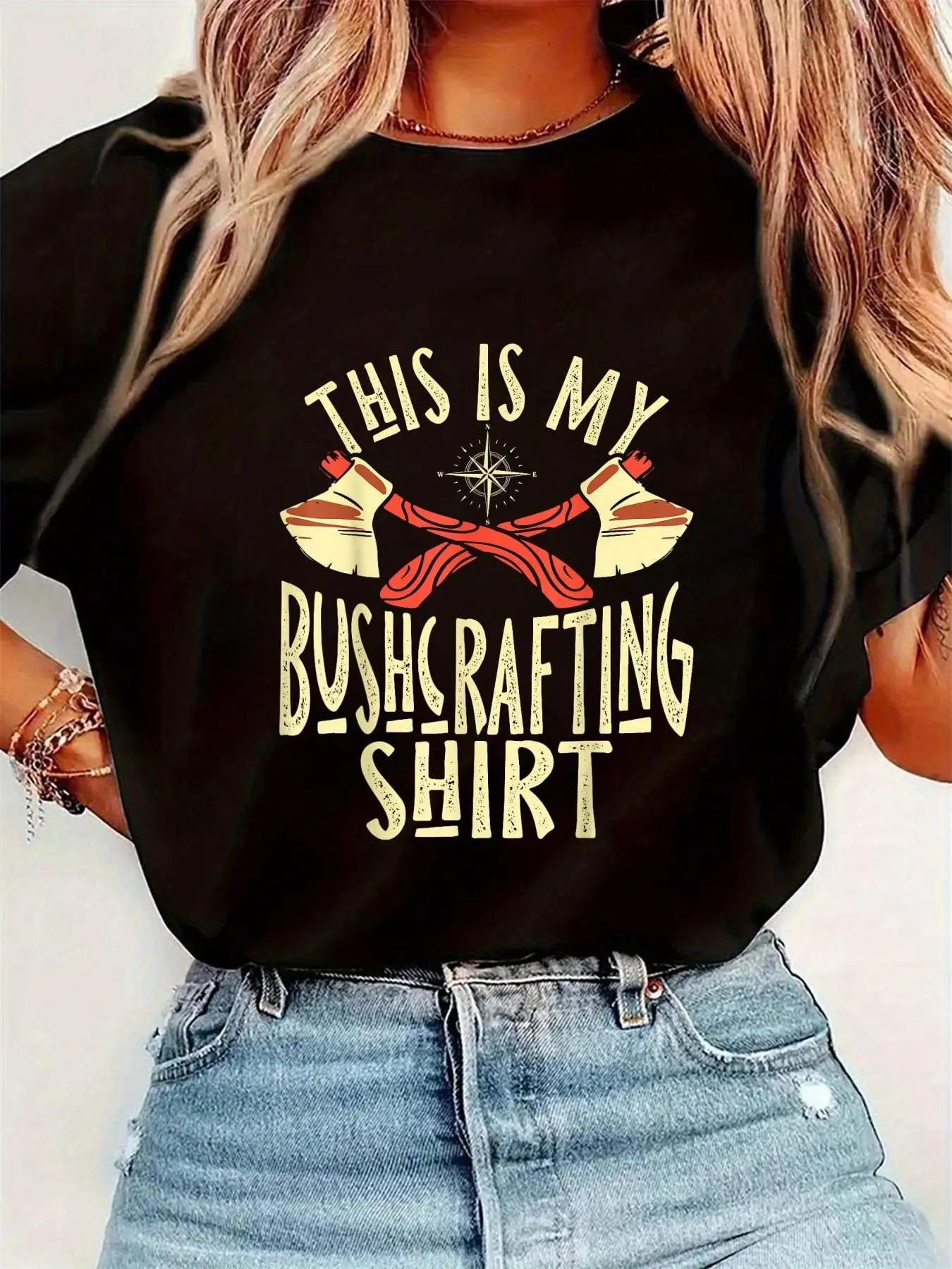 This Is My Bushcrafting Shirt Bushcraft Camping T-Shirt Womens Round Neck Short Sleeve T-Shirt Fashion Graphic Tees Wome
