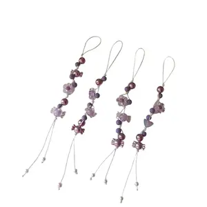 Purple Mini Charm for Phone - Adorable Beaded Design with Pearl Accents and Delicate String