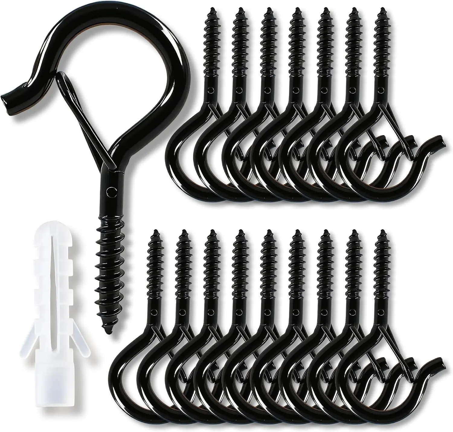 40pcs Patio Light Hooks,with Safety Buckle,for Hanging Plants String Lights Heavy Duty, 2.2 Inch Eye Hook Screw in Cup Hooks Q-Hanger for Patio Lights,Ceiling Wall Wood Fence Deck Mount