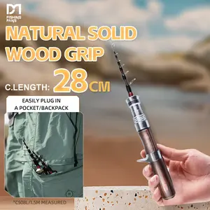 Fishingfans Wooden Handle Fishing Rod, Extendable Ultra-Short Portable Rod, High Carbon Material, Metal Reel Seat, 1.5m 1.8m