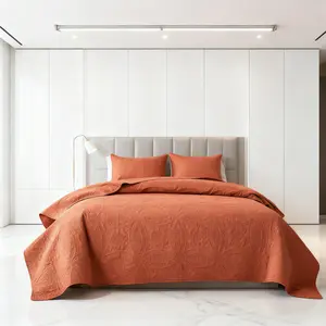 queen/king Size Quilt Bedding Set, Quilts For All Seasons,Quilts For Queen Bed Orange Bedspreads - Soft Bed Summer Lightweight Bedspread Comforter - Modern Style Coin Pattern Coverlet-3 Pieces (1 Quilt, 2 Pillow Shams)