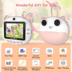 HelloBaby Instant Print Camera for Kids - 3.2" IPS Screen, 1080P HD Video, Travel-Friendly Camera Toy for Toddlers (Ages 3-12), Includes 16GB SD Card, Perfect for Parties & DIY Creativity