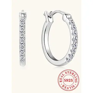 S925 Sterling Silver Synthetic Moissanite Hoop Earrings, Fashion Jewelry for Party, Daily Clothing Decor, Trendy All-match & Exquisite Jewelry for Birthday Gift