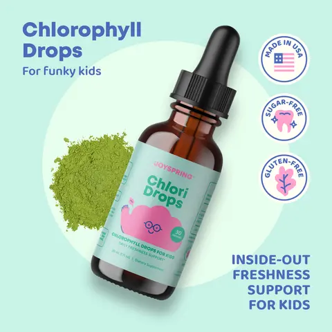 *NEW* JoySpring ChloriDrops for Kids – Nature's Deodorant Alternative | Liquid Chlorophyll Drops + Elderberry for Active Kids & Teens | Berry Flavor Supplement