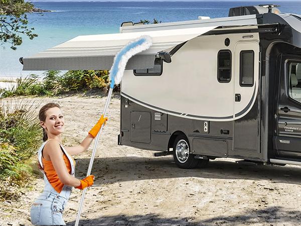 RV Awning Cleaning Mop, Extendable Pole Awning Mop Tool for Camper, Awning Cleaner for RV Canopy with Bendable and Cleaning Brush Head