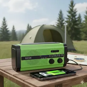 Portable Emergency Solar Crank Radio, Multifunctional Radio, AM/FM, 5000mAh Power Bank, LED Flashlight & Reading Lamp, SOS Alarm, for Outdoor Camping Hiking Survival, Bathroom Home Use.