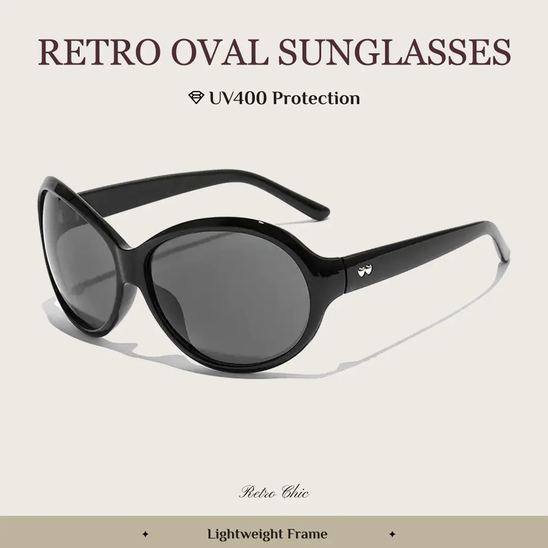 Retro Oversized Oval Sunglasses for Women, UV400 Protection Wrap Around Eyewear for Driving and Beach