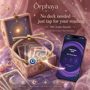 Orphaya NFC Zodiac Bracelet, Evil Eye Bracelet with Daily Horoscope & Tarot Reading, No Deck Needed Just Tap for Your Reading, 12 Zodiac Sign Astrology Gift with 4 Interchangeable Cords for Her