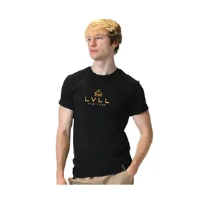 Black T-Shirt for Men - Crew Neck Short Sleeve Tee with Orange Logo on Front - Premium Cotton Spandex Blend Modern Casual Men Tees