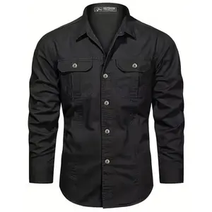 Fashion men's wear�� [Polyester Solid Button-Down Shirt] 100% Polyester Solid Color Long Sleeve Button-Down Shirt Jacket - Men's Casual Work, All-Season, Regular Fit, Woven Fabric, 150gsm - Ideal for Weekend Leisure