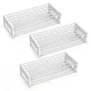 3 Pack Plastic Test Tube Rack, 50 Holes Lab Rack Holder for 18mm Tubes, Detachable, Transparent
