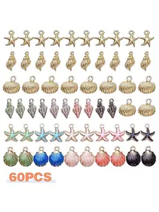 60pcs Alloy Ocean Star Shell Conch Pendant, Colorful Enamel Marine Life Charms, Handmade Jewelry Accessories DIY Gift