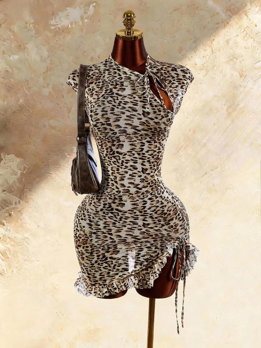 JEWEL Leopard Print Mini Dress with Cheongsam Collar Sexy Dress for Women