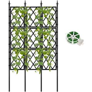 5.25FT Garden Trellis for Climbing  Outdoor, Black Iron Pipe Support Fence,Metal Wall Lattice Climbing Frame for Potted  Indoor for Ivy Vines Vegetable Flower, Patio, Lawn, Yard, Backyard