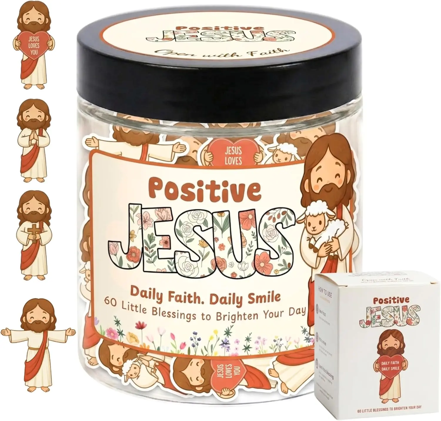 Positive Jesus Jar, 60 Bible Verse & Affirmation Cards, Emotional Support Scripture Gift for Women & Teen Girls, Christian Mother’s Day Gift