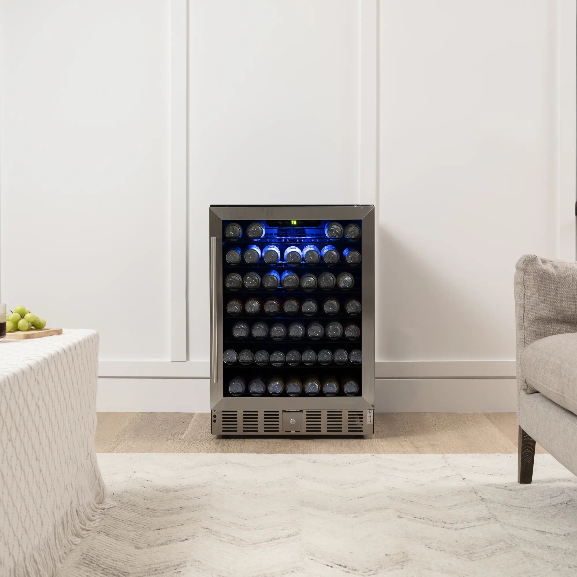 Antarctic Star 24-Inch Beverage Refrigerator Wine Cooler - 5.1 Cu.Ft Built-In Household Appliances Drink Fridge with Safety Lock, LED Light, Touch Control, Adjustable Stainless Steel & Wooden Shelves, 36-61°F Cooling, 24"d × 23.4"w × 34.2"h